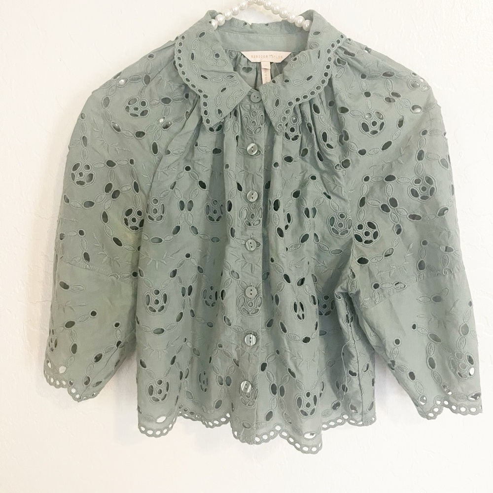 REBECCA TAYLOR MINA EYELET BLOUSE Size 2 - Picture 2 of 5
